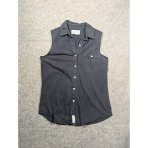 Vintage Abercrombie & Fitch Large Navy Blue Button Up Collared Tank Y2K Cotton